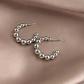 European Style Copper Geometric Hoop Drop Earrings With Gold Bead Ring Design