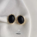 Palace Style Burgundy Oval Alloy Stud Earrings French Vintage Minimalist Geometric Jewelry