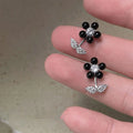 Sweet Cool Black Flower Copper Stud Earrings With Micro Pave Zircon, Versatile Commuter Jewelry