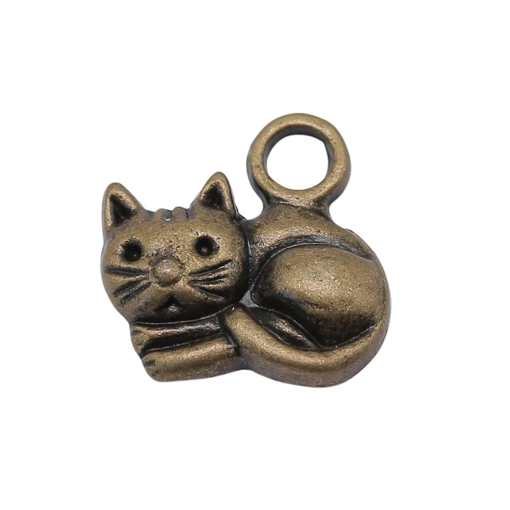 15x13mm 1.5g Multicolor Zinc Alloy Cat Charm Pendant for DIY Cute Animal Bracelet Necklace Making