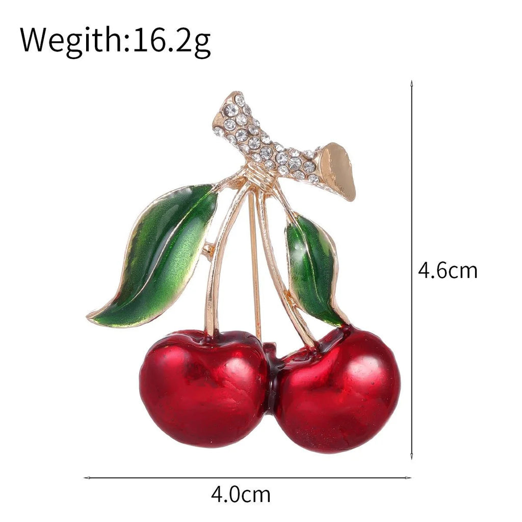 Cute Enamel Cherry Brooch With Rhinestone Bow, Luxury Fruit Lapel Pin Corsage For Sweater Suit Gift