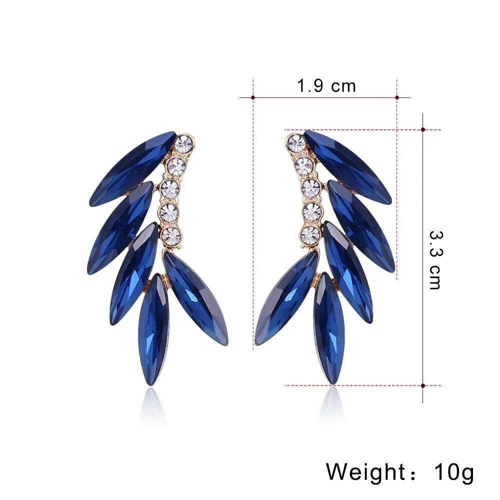Elegant Gold Alloy Glass Crystal Leaf Wing Climber Earrings With Rhinestones For Wedding Party Gift