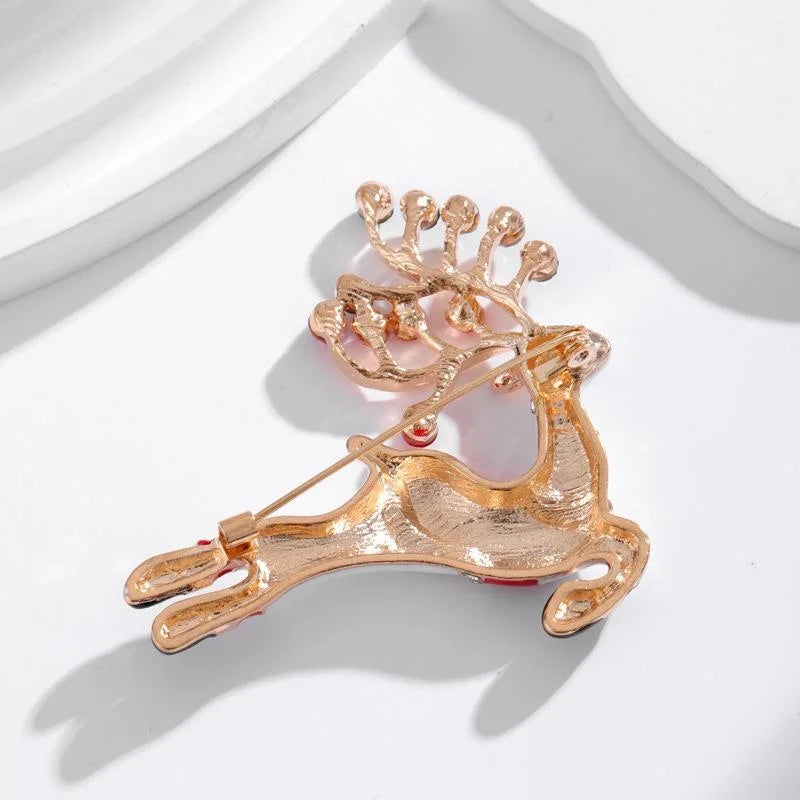 Cute Christmas Reindeer Enamel Rhinestone Alloy Brooch, Elegant Lapel Pin Corsage Suit Accessory Gift