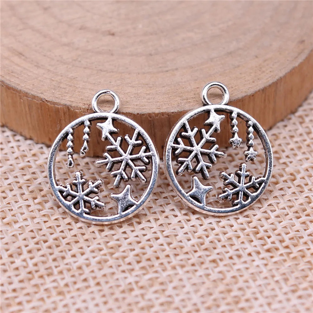 19x16mm 1g Antique Silver Zinc Alloy Snowflake Charm Pendant for DIY Christmas Jewelry Making