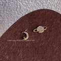 Micro Pave Zircon Star Moon Stud Earrings For Women, Simple Asymmetric Copper Mini Ear Jewelry