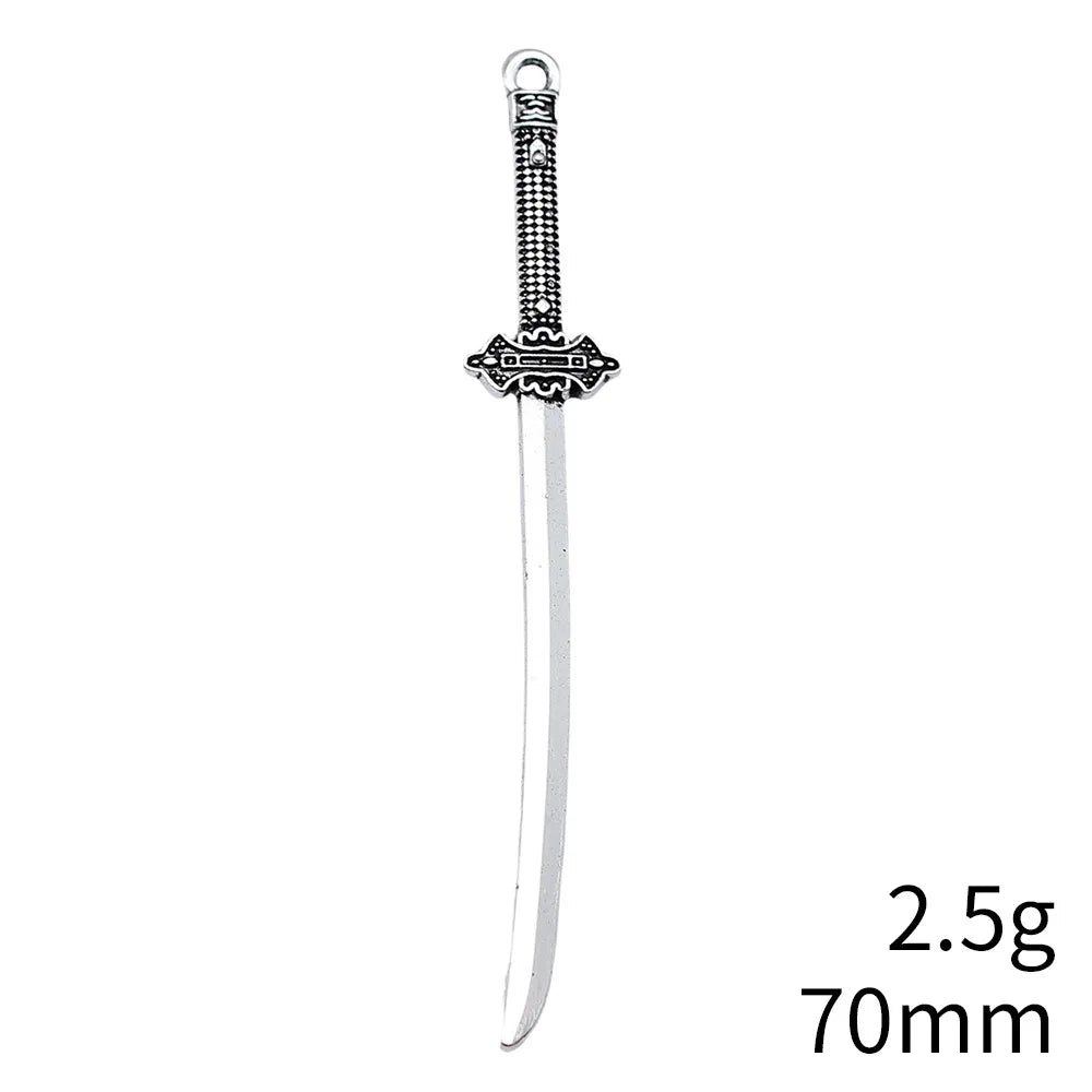 70mm 2.5g Antique Silver Tone Zinc Alloy Blade Spear Sword Halberd Charm Pendant for Cosplay DIY