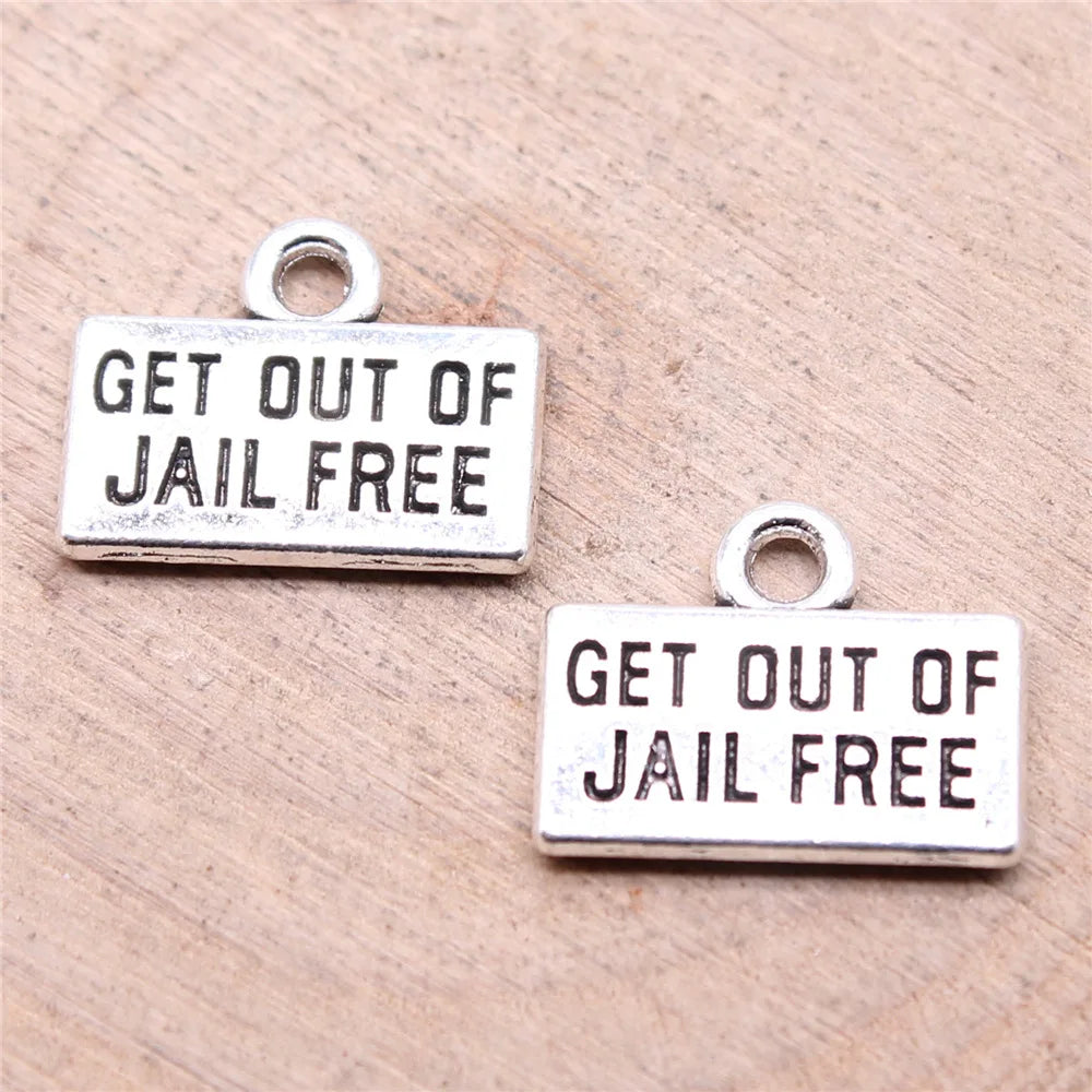 15x12mm 1.35g Antique Silver Zinc Alloy Get Out Of Jail Free Charm Pendant for DIY Jewelry Making