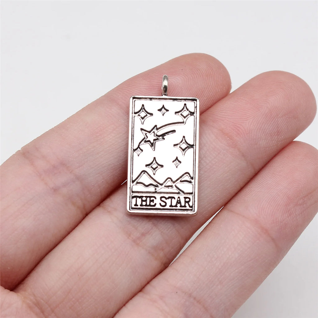 26x13mm 2.8g Zinc Alloy Tarot Card Sun Moon Star World Fortune Charm Pendant for DIY Necklace Jewelry