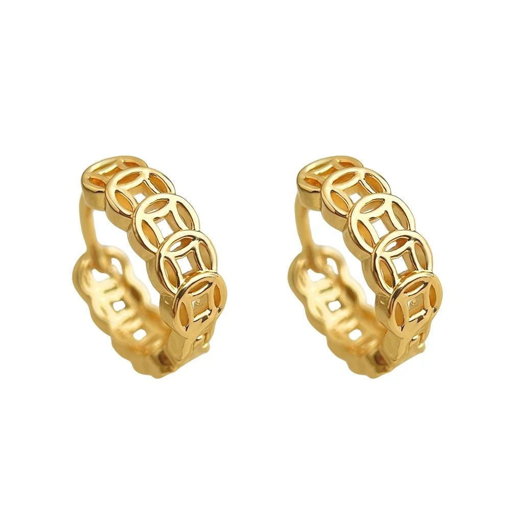High-End Geometric Round Coin Copper Drop Earrings For Women Fashion Jewelry