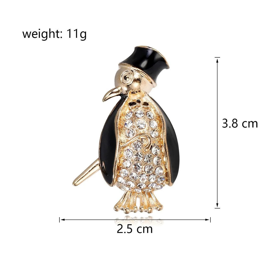 Cute Penguin Brooch With Black Enamel Wings And Sparkling Rhinestones, Gold Alloy Animal Lapel Pin Gift