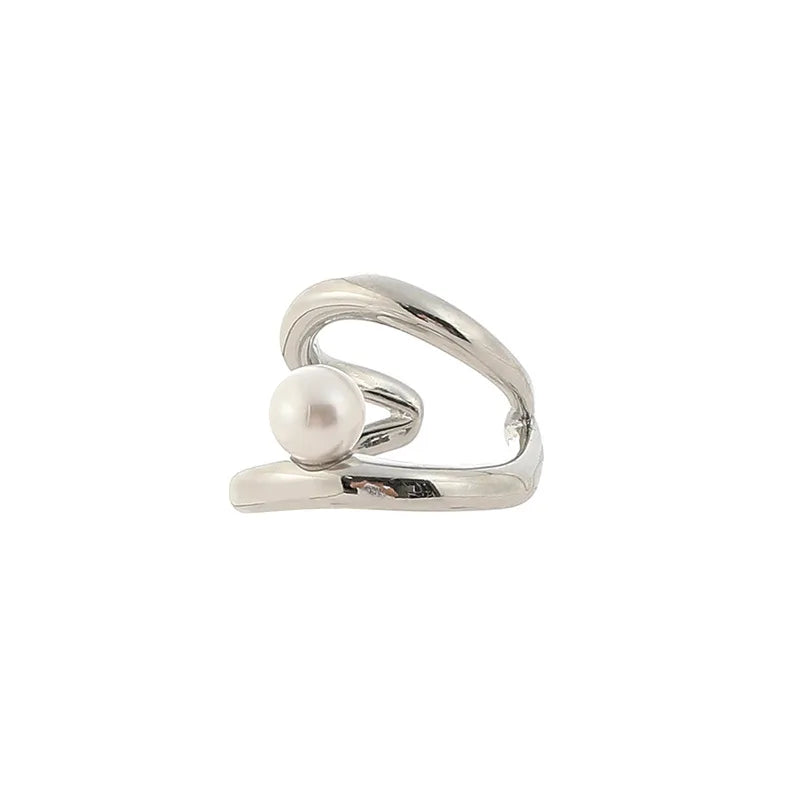 Elegant Minimalist Pearl Double Hoop Ear Cuff Alloy Metal Line Stud & Clip On No Piercing Earrings
