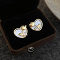 Modern Minimalist Copper Zircon Heart Tulip Flower Stud Earrings