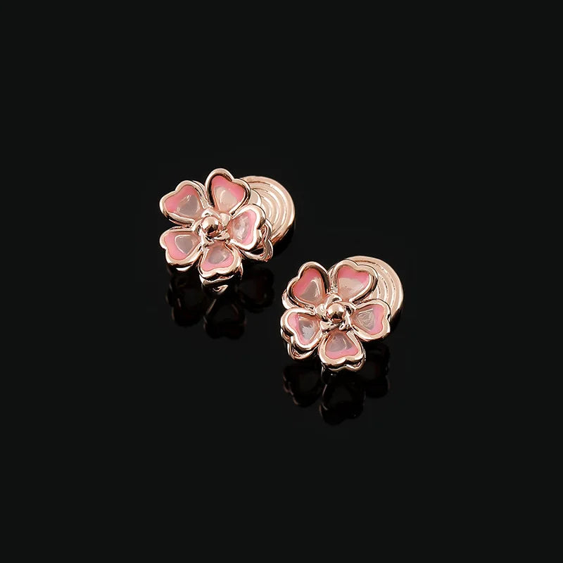 Elegant Pink Enamel Hollow Flower Alloy Stud & Clip On No Piercing Sweet Gradient Floral Earrings