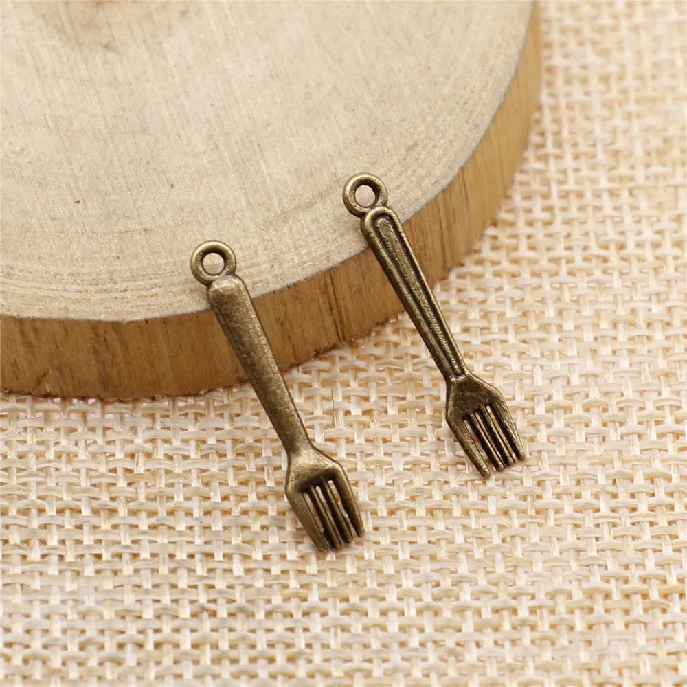 24mm 0.5g Multicolor Zinc Alloy Fork Charm Pendant for DIY Food Theme Bracelet Necklace Making