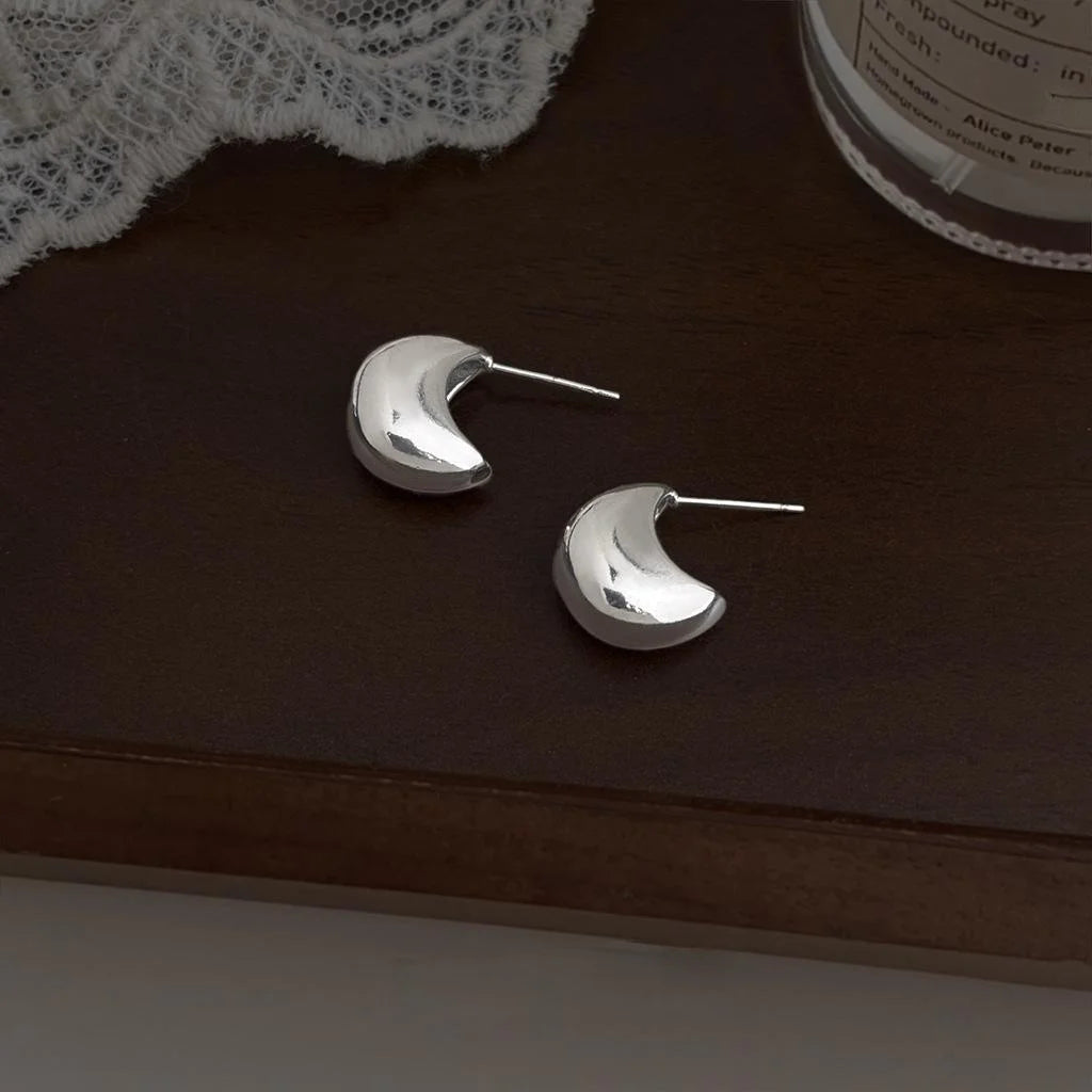 Minimalist Eco Copper Waterdrop Stud Earrings Silver Plated Smooth Oval Commuter Jewelry