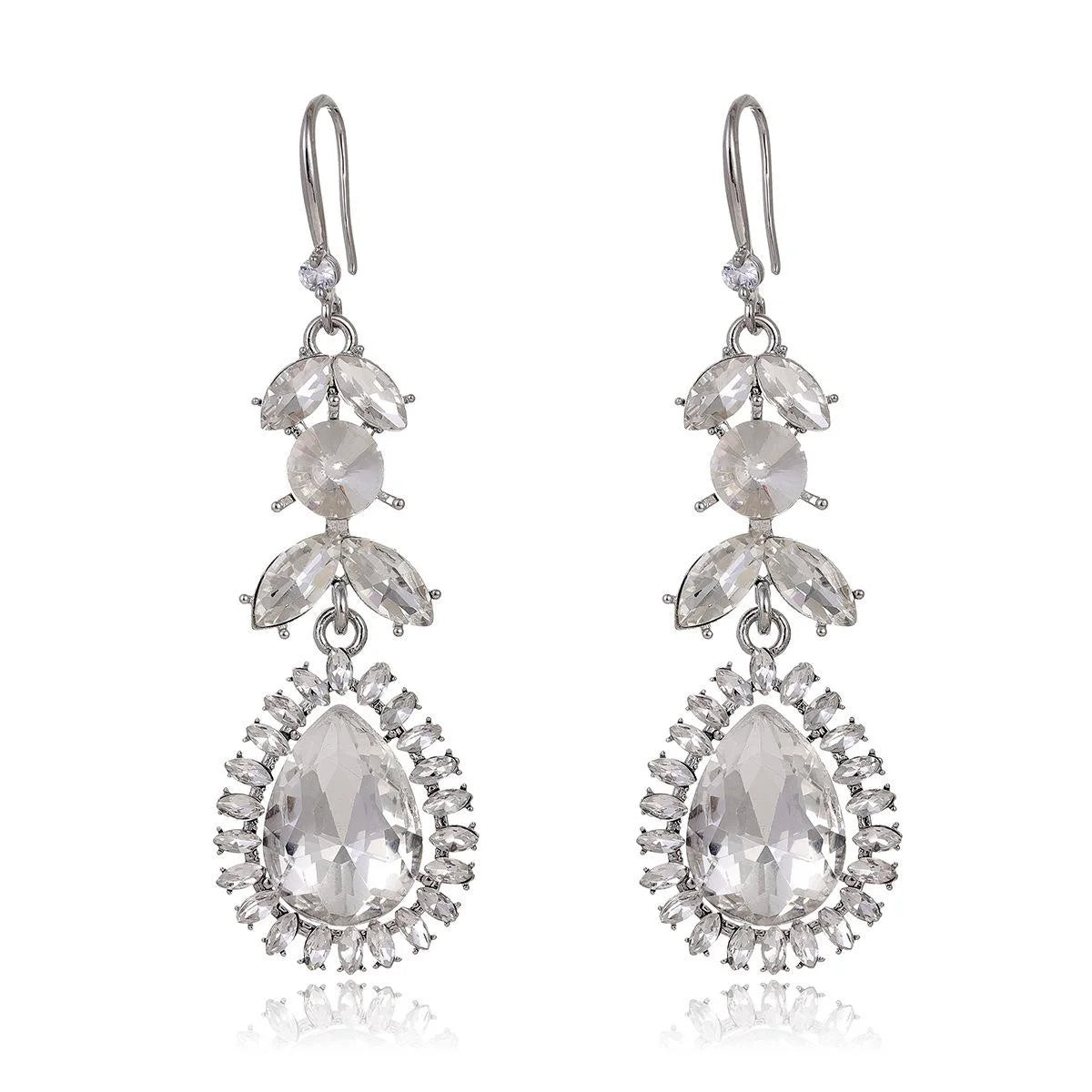 Luxury Teardrop Crystal Rhinestone Alloy Dangle Earrings For Women Vintage Bridal Wedding Party Jewelry