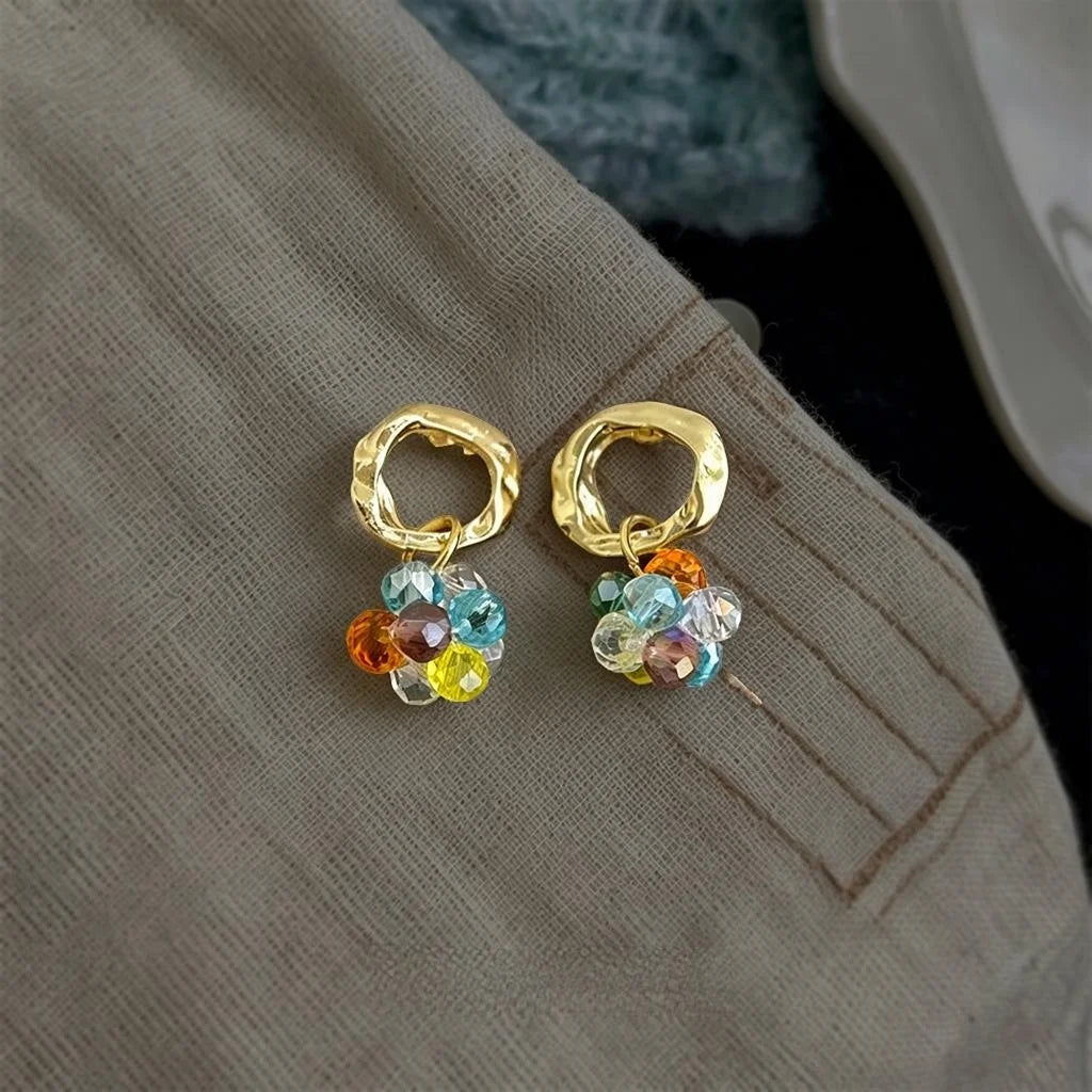 Colorful Glass Crystal Handmade Beaded Geometric Round Sweet Candy Stud Earrings