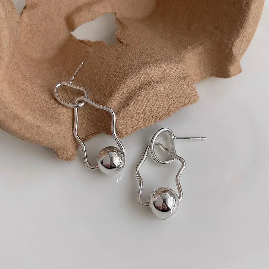 Designer Irregular Geometric Copper Drop Earrings For Women, Minimalist Cool Art Style