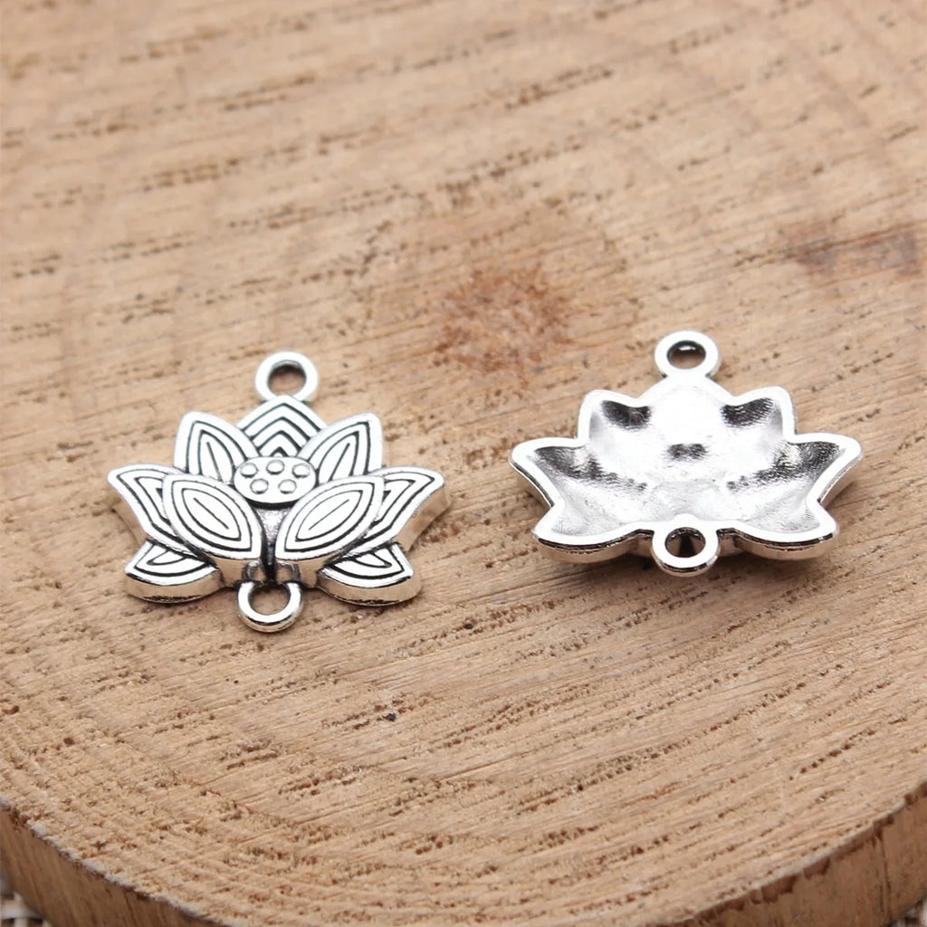 16x14mm 0.82g Antique Silver Zinc Alloy Lotus Connector Charm for DIY Bracelet Necklace Making