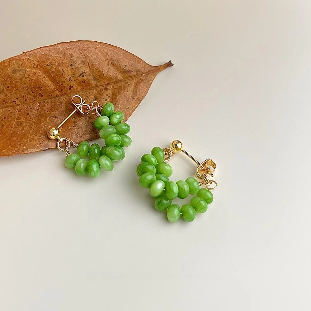 Sweet Forest Style Double Layer Shell Geometric Round Hoop Drop Earrings For Women