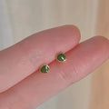 Mini 14K Gold Plated Copper Green Enamel Bean Stud Earrings Minimalist Daily Wear