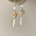 New Chinese Style Real Shell Geometric Line Handmade Long Drop Earrings With Silver Plated Pins