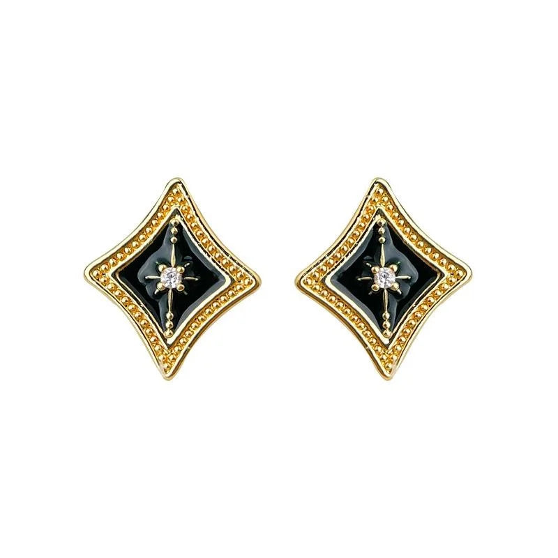 Old Money Style 14K Plated Copper Star Geometric Micro Pave Zircon Stud Earrings