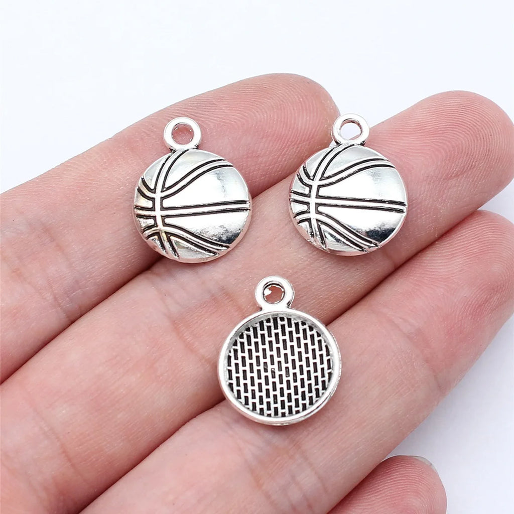 18x14mm 0.9g Antique Silver Zinc Alloy Basketball Charm Pendant for DIY Sports Jewelry Making