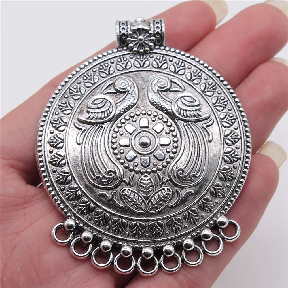 55x69mm 18g Multi Color Zinc Alloy Phoenix Bird Round Disc Charm Pendant for DIY Necklace Making