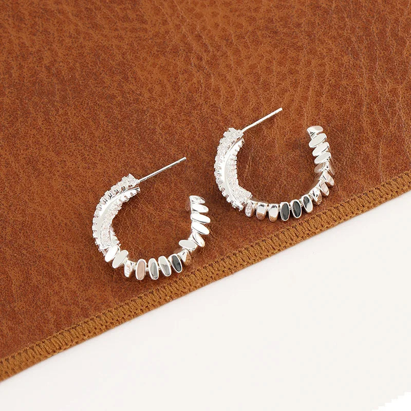 Silver Alloy Spiral Hoop Stud & Clip On No Piercing Textured Fragment Round Circle Earrings