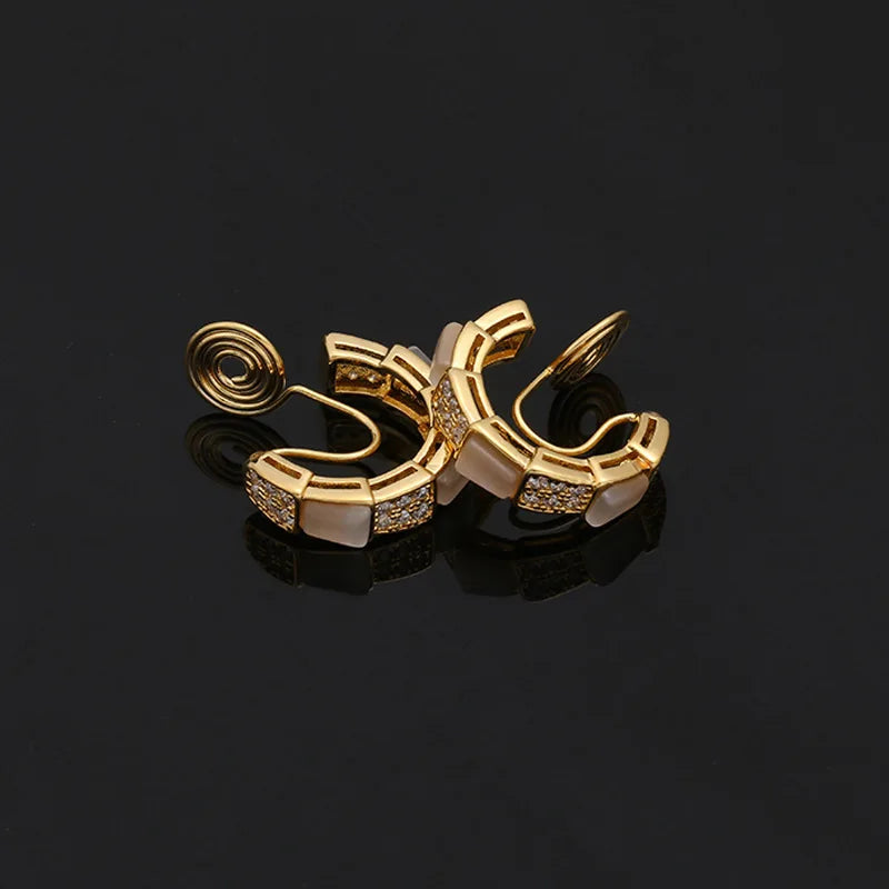 Vintage Spiral Cat Eye Stone Zircon Gold Hoop Stud & Clip On No Piercing Elegant Huggie Earrings