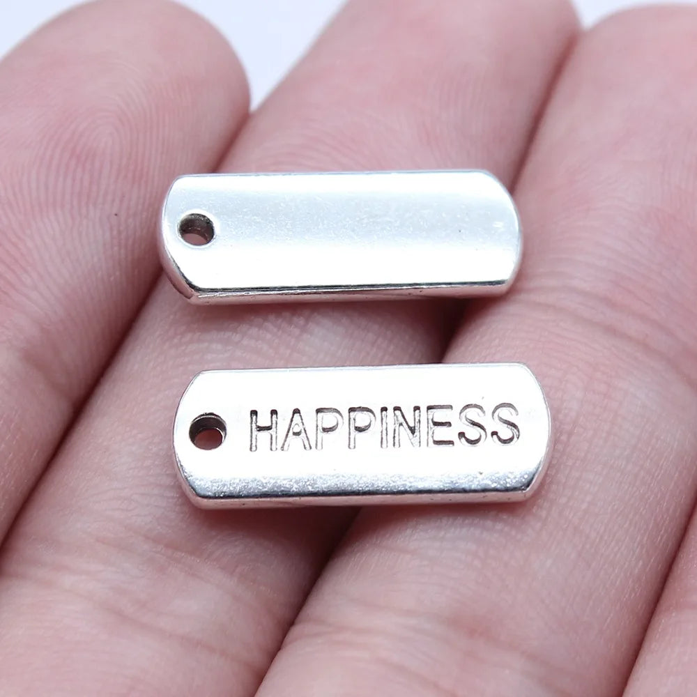 8x21mm 2g Antique Silver Zinc Alloy HAPPINESS Tag Charm Pendant for Necklace Bracelet DIY