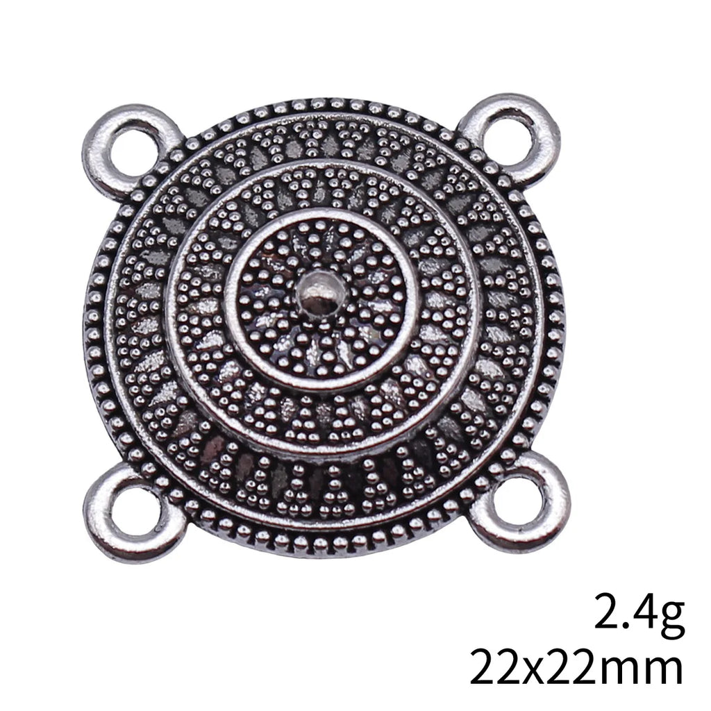 22x22mm 2.4g Antique Silver Zinc Alloy Four-Hole Round Connector Charm for DIY Body Chain Jewelry
