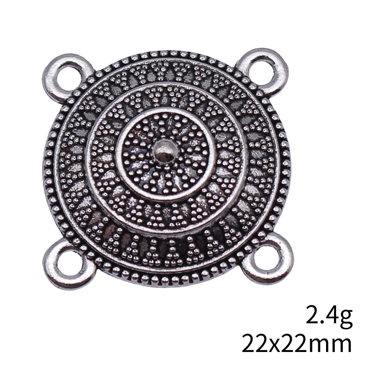 22x22mm 2.4g Antique Silver Zinc Alloy Four-Hole Round Connector Charm for DIY Body Chain Jewelry