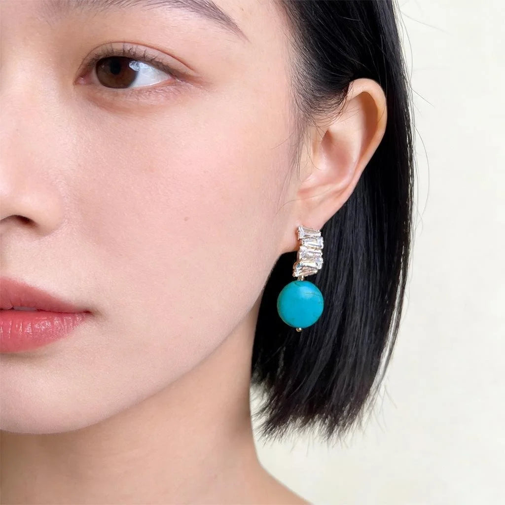 Bohemian Vintage Copper Zircon Synthetic Turquoise Round Geometric Drop Earrings
