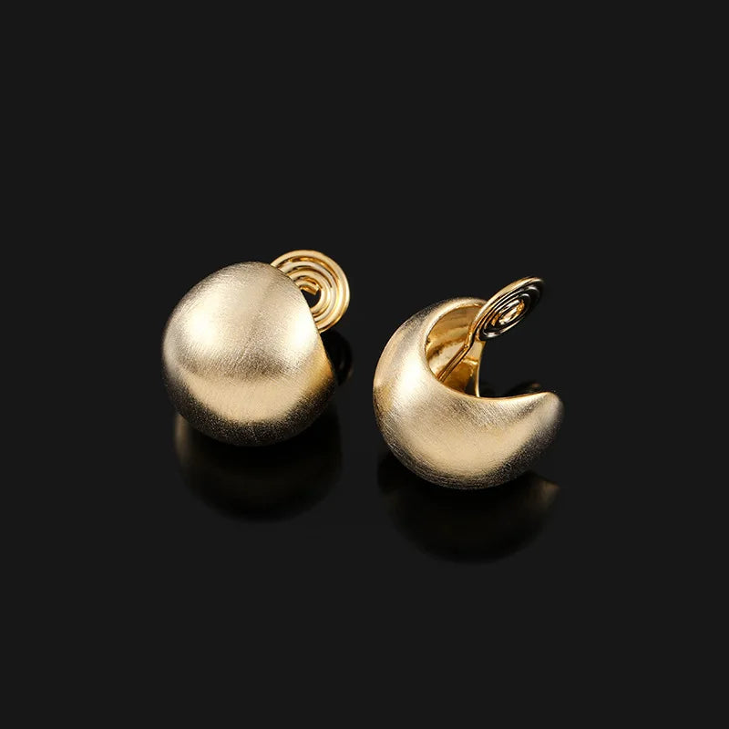 Elegant Brushed Gold Alloy Round Ball Spiral Stud & Clip On No Piercing Women's Fashion Earrings