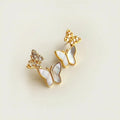 14K Gold Plated Butterfly Stud Earrings Real Shell Micro Pave Zircon Copper Jewelry