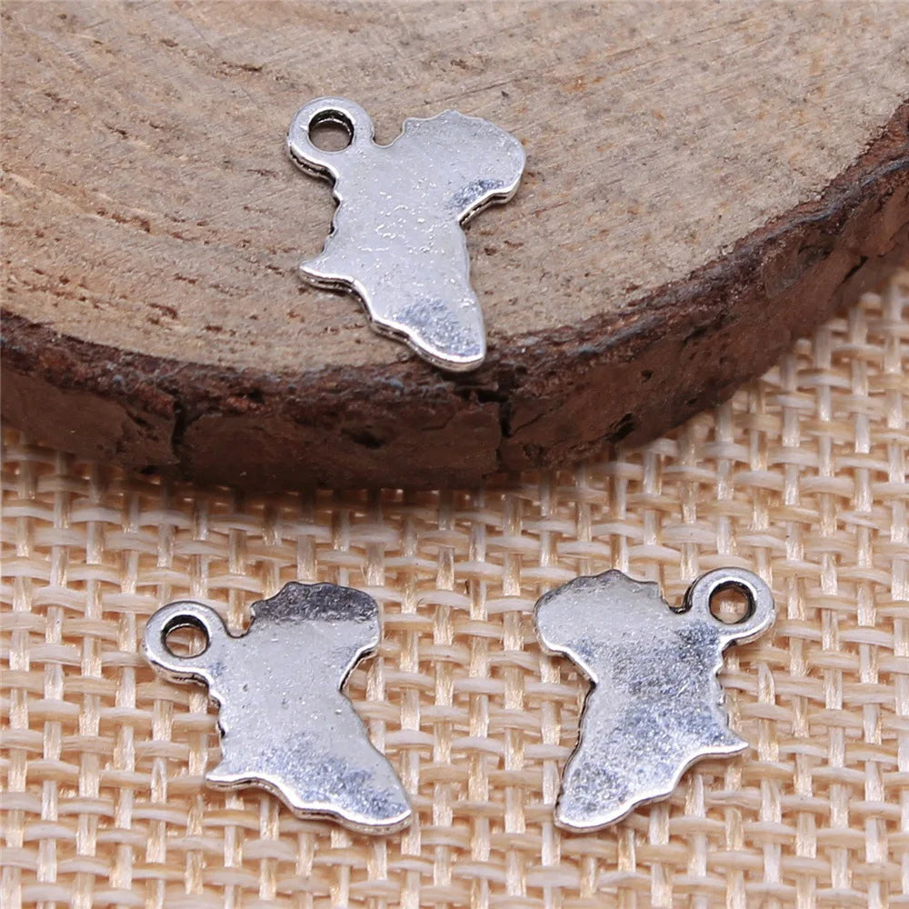13x10mm 0.3g Antique Silver Zinc Alloy Africa Shape Charm Pendant for DIY Necklace Bracelet Making