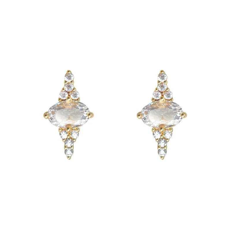 Tiny Micro Pave Zircon Copper Star Geometric Stud Earrings For Women Minimalist Everyday Jewelry