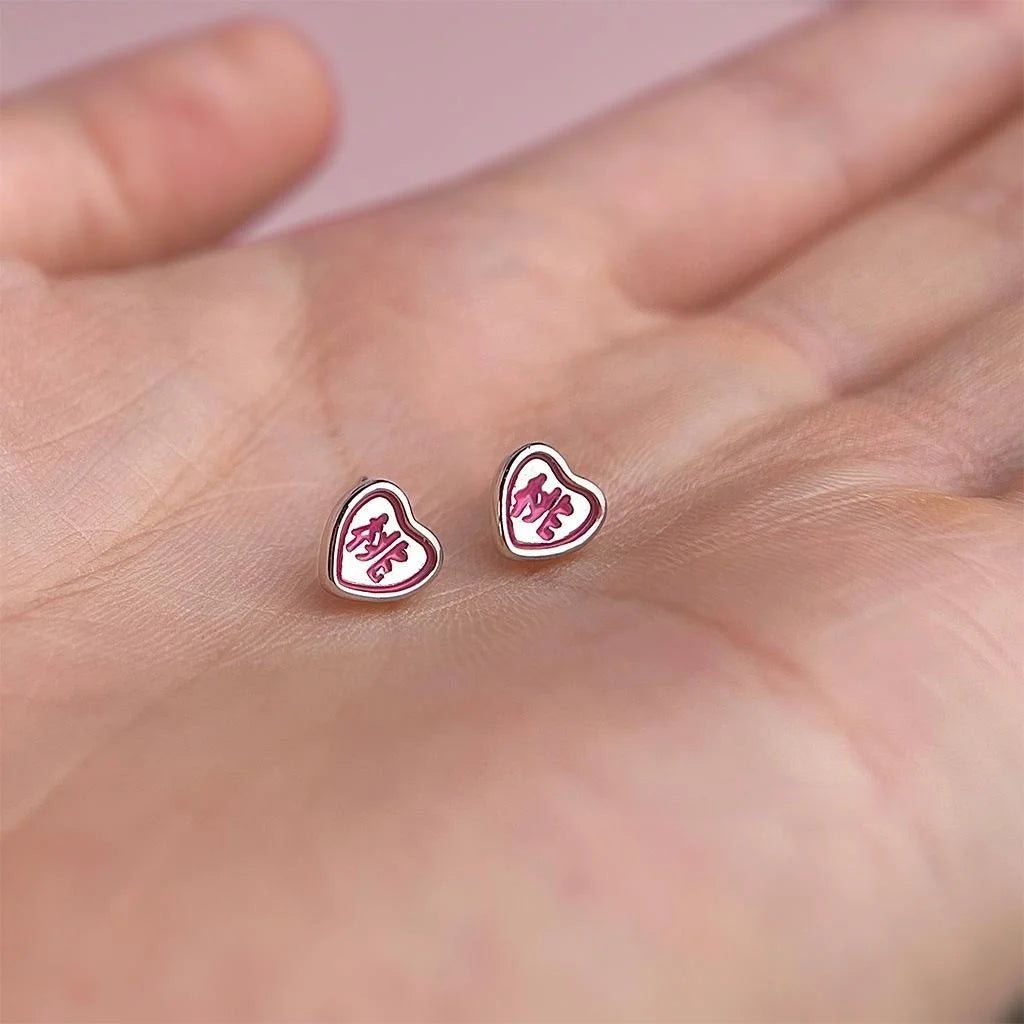 Cute Mini Pink Heart Stud Earrings Eco-Friendly Copper Sweet Minimalist Student Jewelry