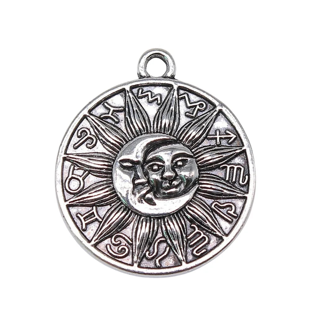 28x25mm 4.1g Zinc Alloy Round Sun Moon Totem Symbol Charm Pendant for DIY Necklace Bracelet Making