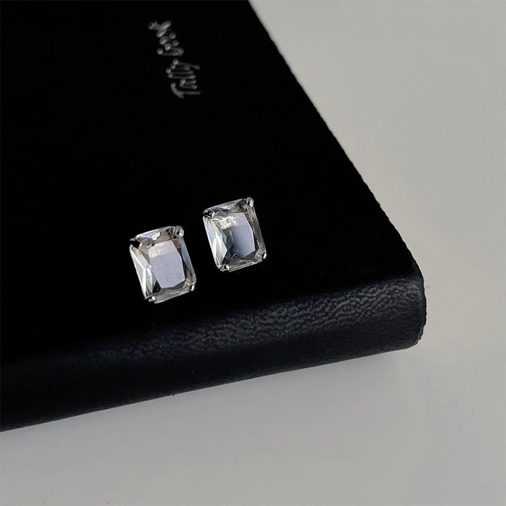 Minimalist Square Glass Crystal Stud Earrings Copper Geometric Luxe Everyday Jewelry