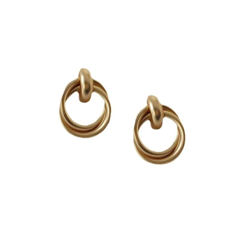 Matte Metal Geometric Rope Knot Drop Earrings, Korean Minimalist Round Jewelry