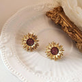 Vintage Sunflower Alloy Stud Earrings With 14K Plated, Hong Kong Style Floral Jewelry
