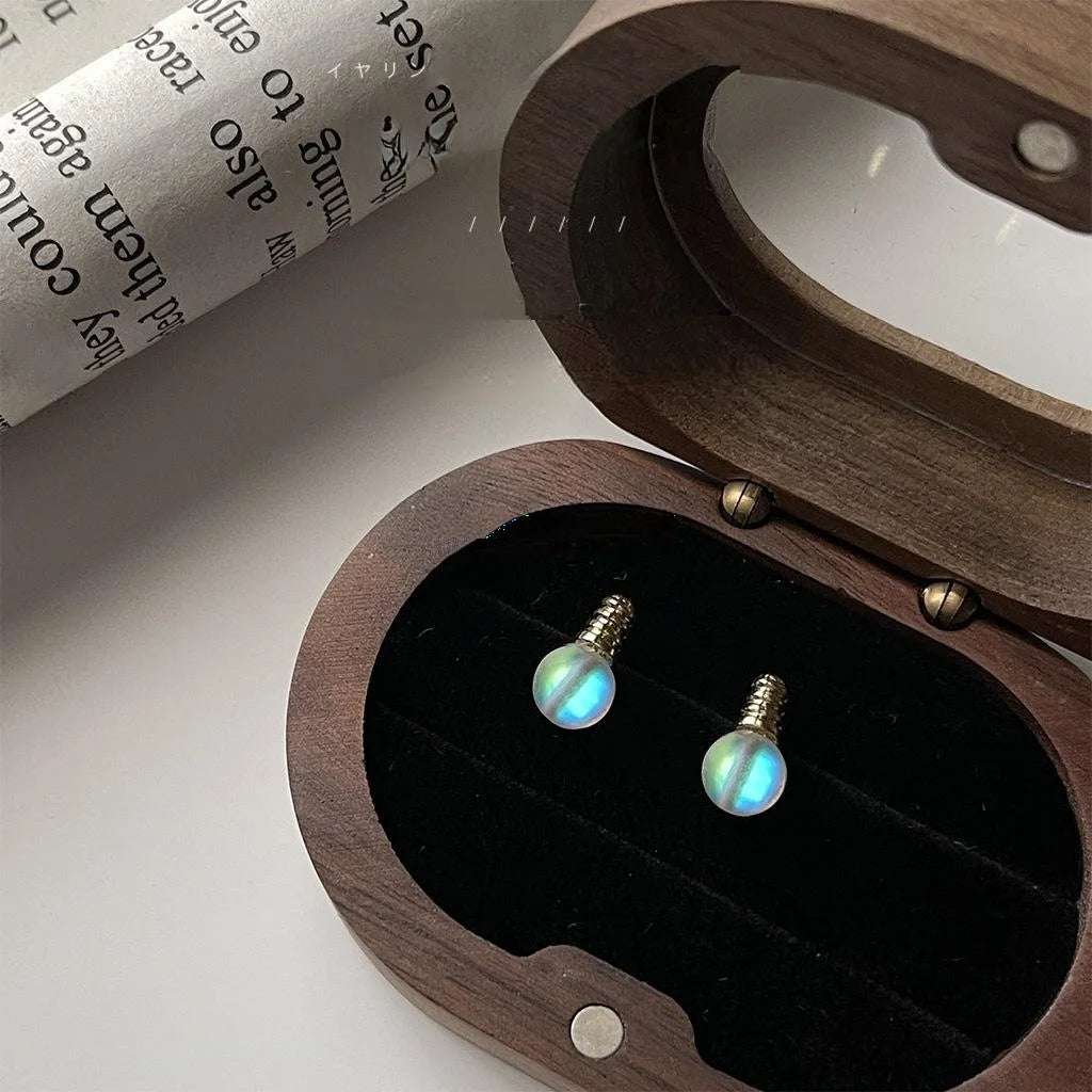Creative Mini Light Bulb Glass Crystal Stud Earrings For Women Sweet Style Geometric Jewelry