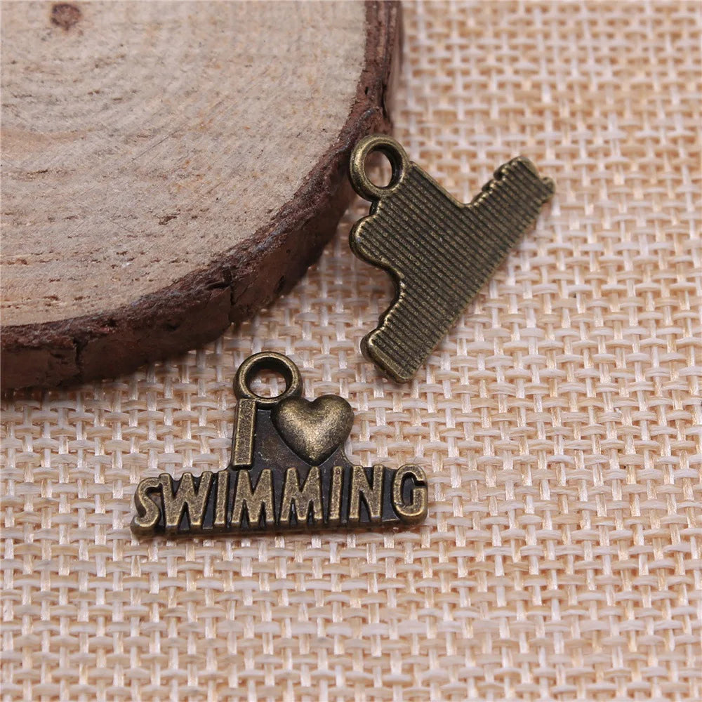 22x15mm 1.6g Multicolor Zinc Alloy I Love Swimming Charm Pendant for DIY Sports Jewelry Making