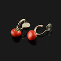 Vintage Chinese Persimmon Fruit Enamel Alloy Dangle Hoop Stud & Clip On No Piercing Earrings