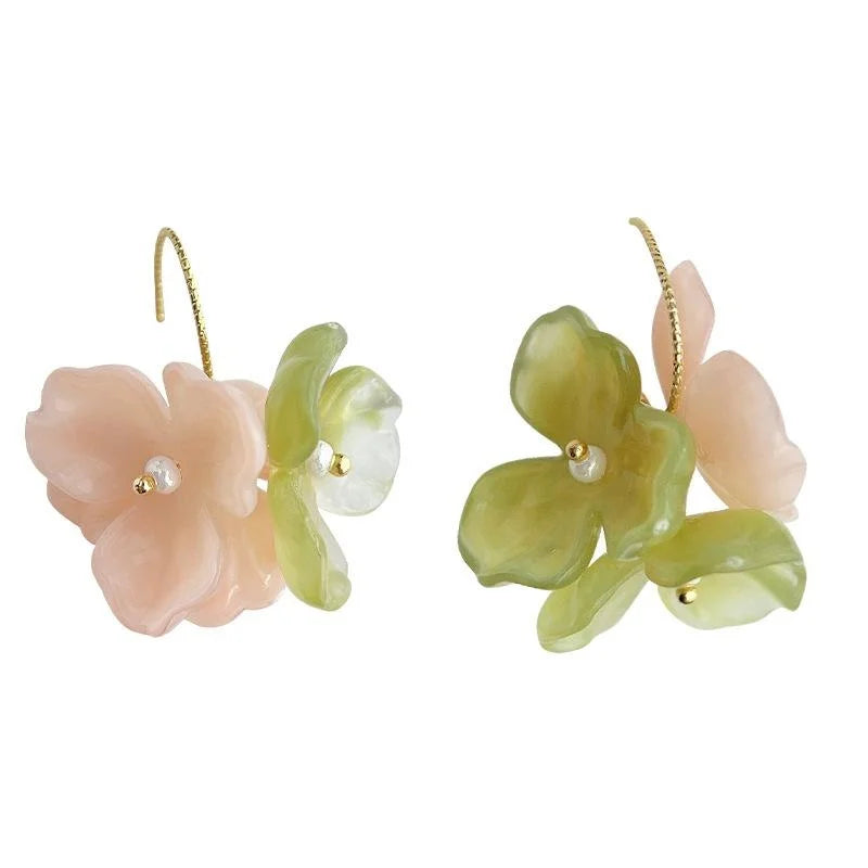Forest Style Handmade Resin Flower Drop Earrings For Women Elegant Summer Jewelry