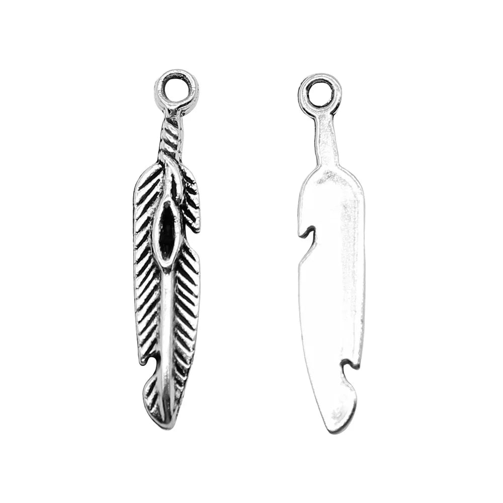 5x28mm 0.7g Multicolor Zinc Alloy Feather Charm Pendant for DIY Earrings Necklace Jewelry Making