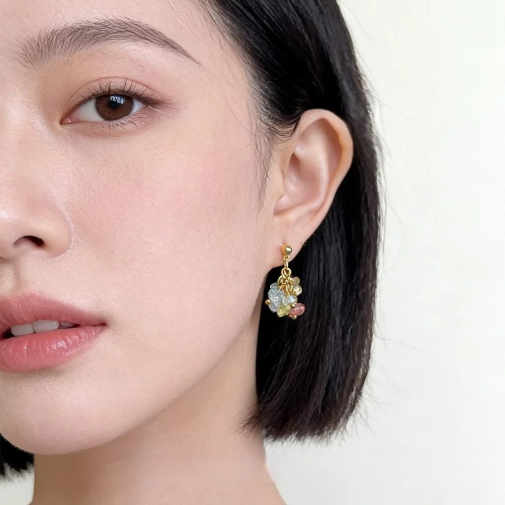 Forest Style Handmade Irregular Geometric Glass Crystal Stud Earrings With Silver-Plated Pins